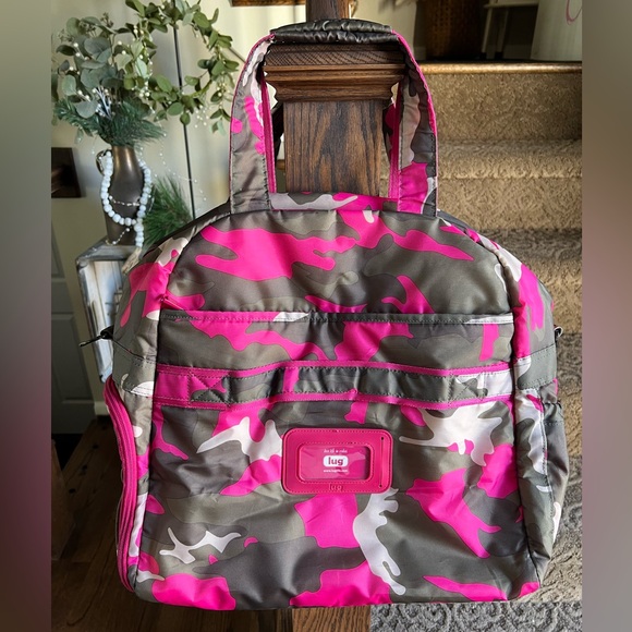 LUG Boxer Pink Gray Camo Travel Tote Luggage Bag Shoe Compartment Overnight - Picture 2 of 15